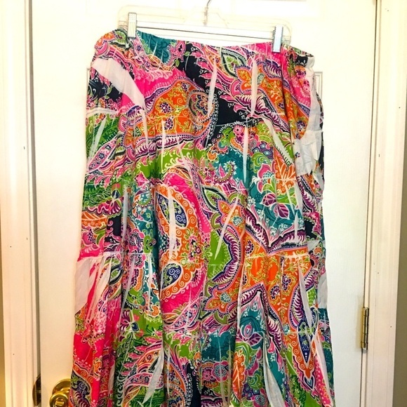 Colorful pull on midi skirt by Cato  22/24. Full, pleated, and lined, tiered. - Picture 1 of 7